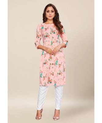 Pink silk stitched quarter sleeve   Kurti 1