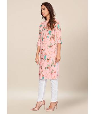Pink silk stitched quarter sleeve   Kurti 3