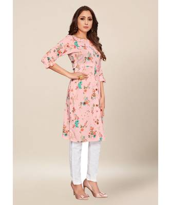 Pink silk stitched quarter sleeve   Kurti 4