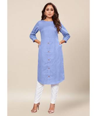Blue Cotton stitched quarter sleeve   Kurti 1
