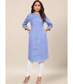Blue Cotton stitched quarter sleeve   Kurti
