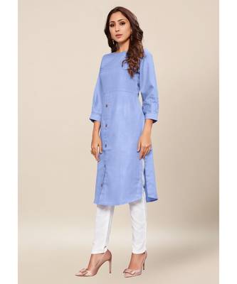 Blue Cotton stitched quarter sleeve   Kurti 4