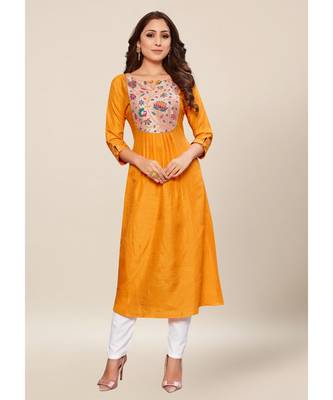 Mustard silk stitched quarter sleeve   Kurti 1