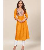 Mustard silk stitched quarter sleeve   Kurti