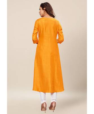 Mustard silk stitched quarter sleeve   Kurti 2