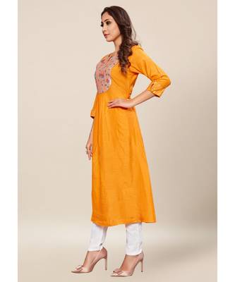 Mustard silk stitched quarter sleeve   Kurti 3