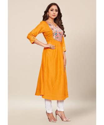 Mustard silk stitched quarter sleeve   Kurti 4