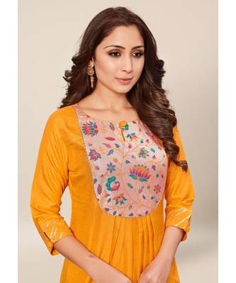 Mustard silk stitched quarter sleeve   Kurti 5