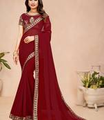 Maroon embroidered georgette saree with blouse