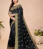 Black embroidered

 silk saree with blouse