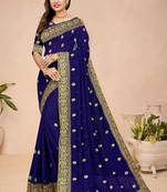 Blue embroidered
 silk saree with blouse
