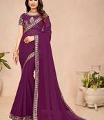 Purple embroidered georgette saree with blouse