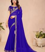 Royal blue embroidered georgette saree with blouse
