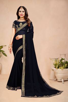 Black embroidered georgette saree with blouse 1