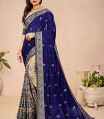Blue embroidered silk saree with blouse