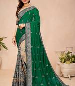 Green embroidered silk saree with blouse