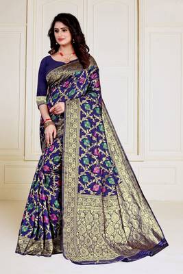 Blue woven silk saree with blouse 3