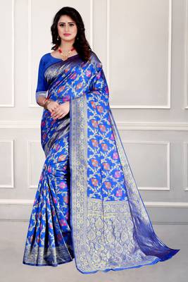 Blue woven silk saree with blouse 1