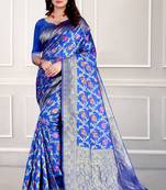 Blue woven silk saree with blouse