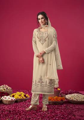 Beige embroidered georgette salwar 1