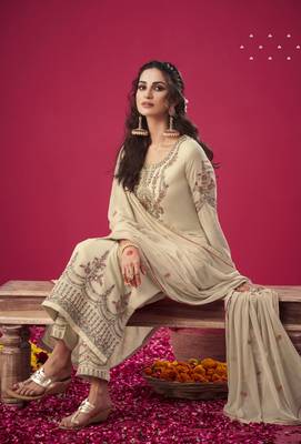 Beige embroidered georgette salwar 2