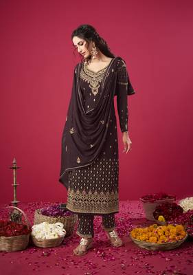 Brown embroidered georgette salwar 1