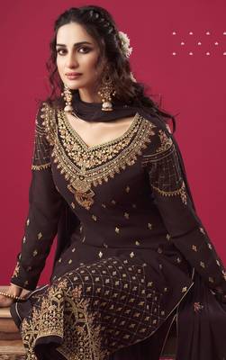 Brown embroidered georgette salwar 2