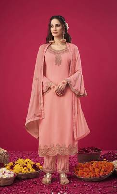 Pink embroidered georgette salwar 1