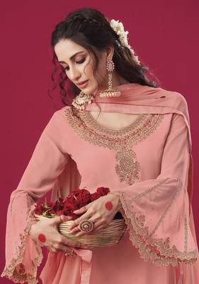 Pink embroidered georgette salwar 2