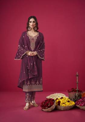 Wine embroidered georgette salwar 1