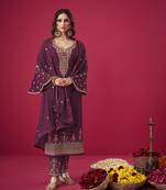 Wine embroidered georgette salwar