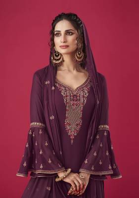 Wine embroidered georgette salwar 2