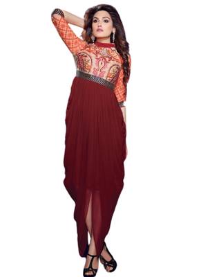 Maroon embroidered georgette ethnic-kurtis 1