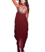 Maroon embroidered georgette ethnic-kurtis