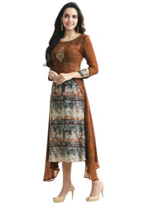 Brown plain crepe ethnic-kurtis 1
