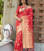 Red woven banarasi saree with blouse