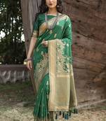 Green woven banarasi saree with blouse
