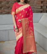 Pink woven banarasi saree with blouse