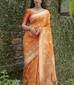 Orange woven banarasi saree with blouse