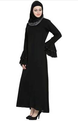 Ayeza Naqab Letest Design two layer moti  Abaya Color Black 5