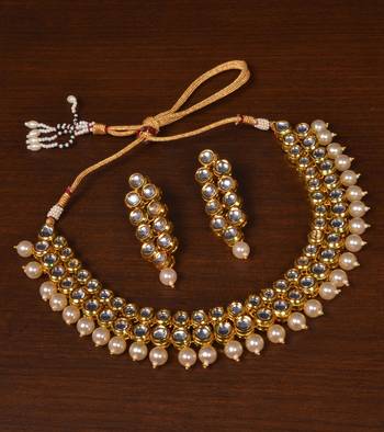 Kundan Embellished Multilayer Pearl Choker FNN205 1