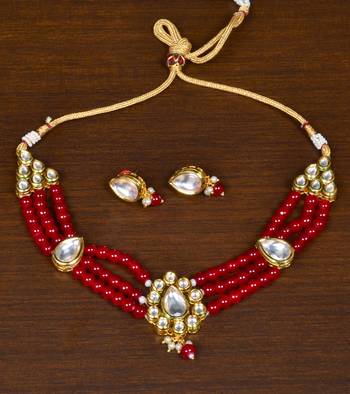 Maroon Stone and Kundan Multilayer Choker FNN214 1