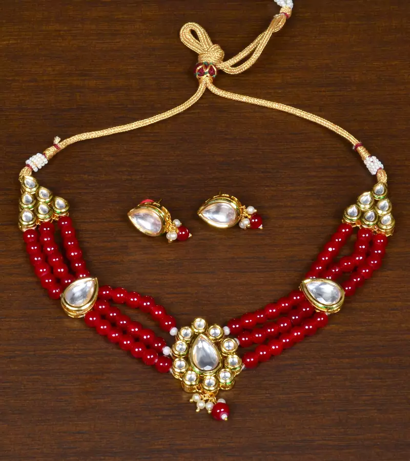 Maroon Stone and Kundan Multilayer Choker FNN214