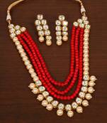 Maroon Stone and Kundan Embellished Multilayer Wedding Essential Necklace FNN215