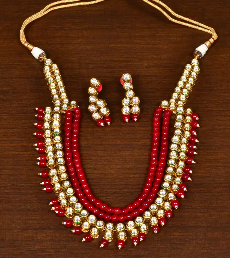 Stone and Kundan Embellished Multilayer Wedding Essential Necklace FNN224