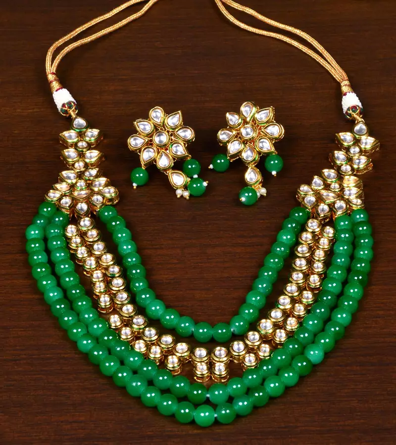 Stone and Kundan Embellished Multilayer Wedding Essential Necklace FNN228