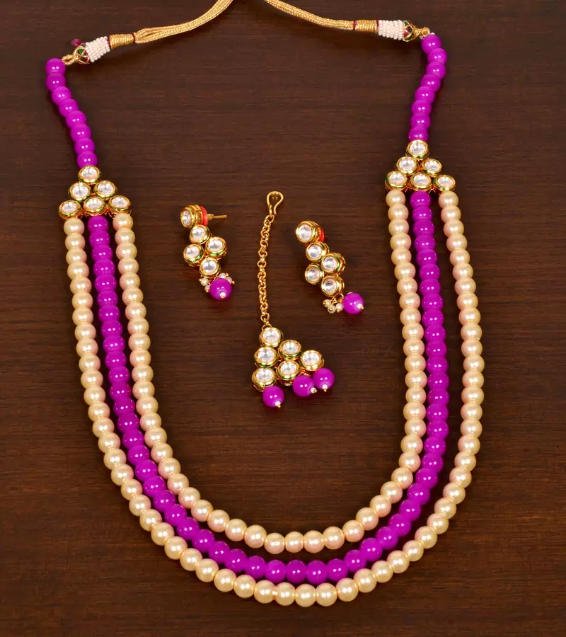Stone and Kundan Embellished Multilayer Wedding Essential Necklace FNN235