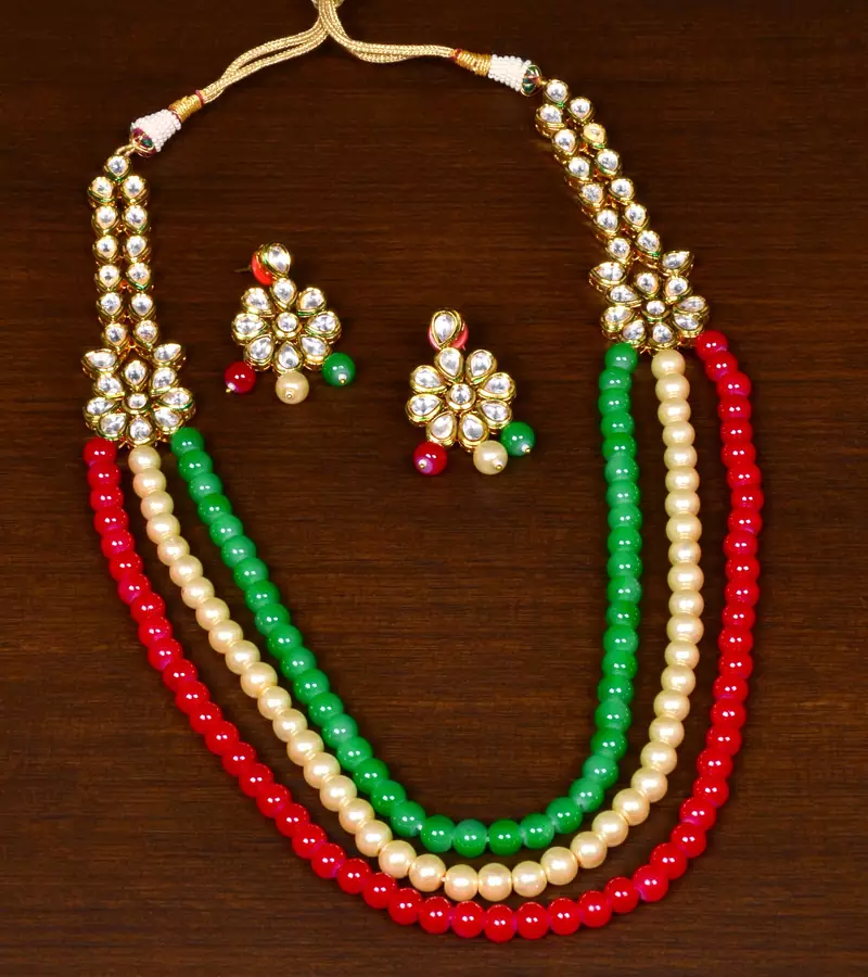 Stone and Kundan Embellished Multilayer Wedding Essential Necklace FNN242