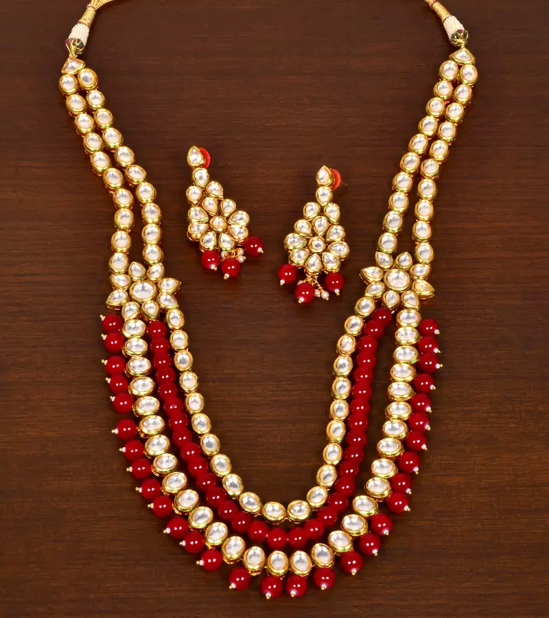 Stone and Kundan Embellished Multilayer Wedding Essential Necklace FNN248