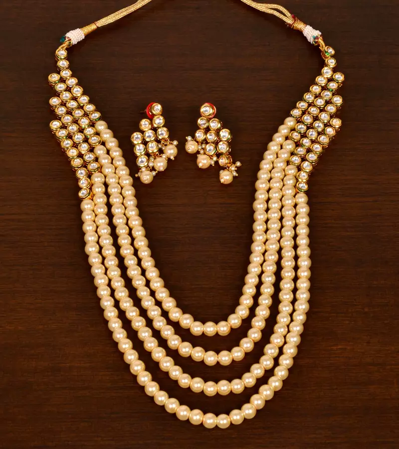 Stone and Kundan Embellished Multilayer Wedding Essential Necklace FNN249